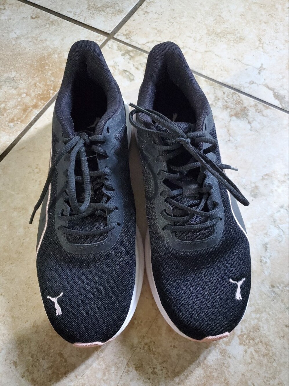 Puma Women's Black Mesh Athletic Sneakers with Subtle Pink Accents